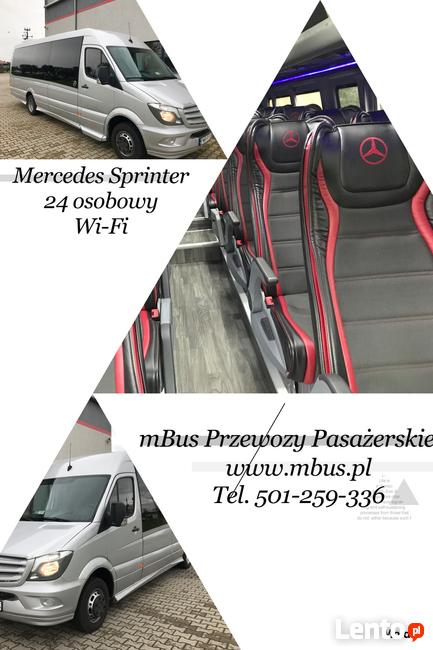 Duży bus dla 23 pasażerów komfortowy klima DVD duży bagażnik