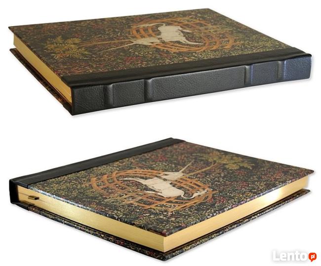 Stara księga gobelin z jednorożcem notatnik, pamiętnik