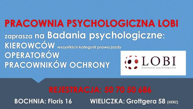 Badania psychologiczne kierowców WIELICZKA Kom: 507050686