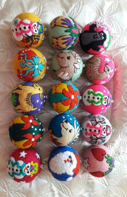 BOMBKI z filcu ręcznie wykonane - krecik, bałwanek, kot