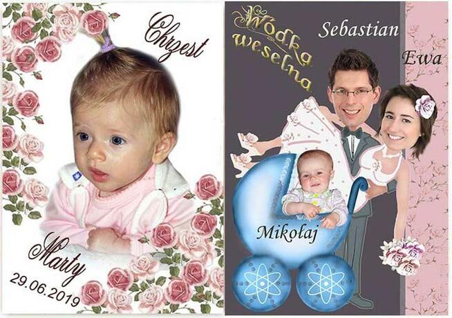 etykiety naklejki na alkohol wódkę butelki ze zdjęciem ślub