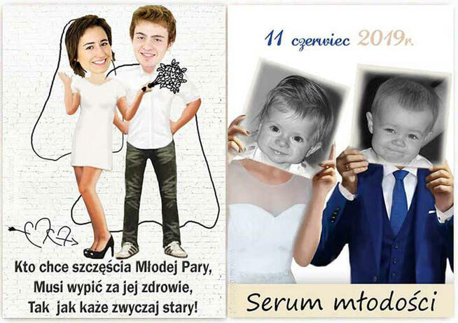 etykiety naklejki na alkohol wódkę butelki ze zdjęciem ślub