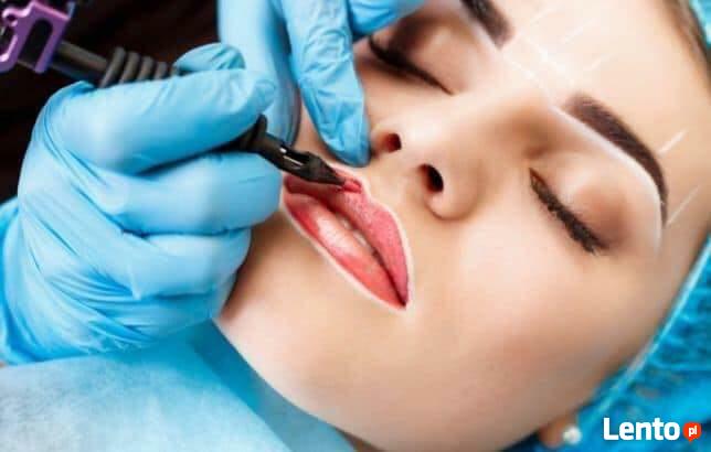 Brwi pudrowe ombre usta makijaż permanentny