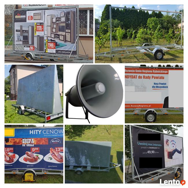 Mobilna reklama Przyczepa reklamowa Baner Billboard Wynajem