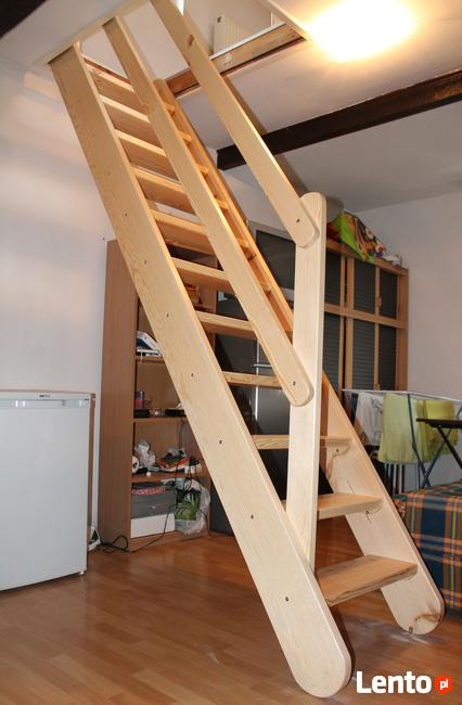 SCHODY DREWNIANE REGULOWANE WEWNĘTRZNE z BARIERKĄ 390x80cm