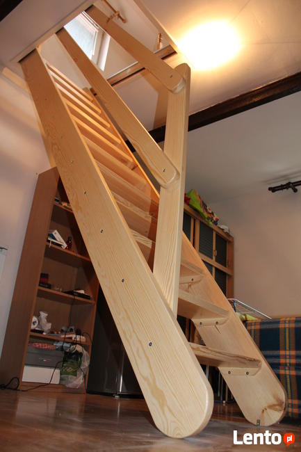 SCHODY drewniane REGULOWANE Ażurowe z Barierką strych 295x80