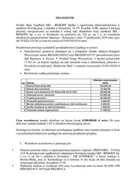 Syndyk sprzeda składniki masy upadłości [przetarg]