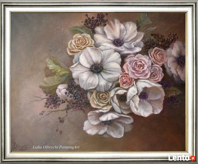 Anemony i Róże, obraz olejny do domu lub biura, L. Olbrycht