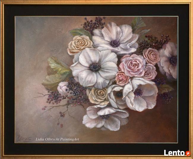 Anemony i Róże, obraz olejny do domu lub biura, L. Olbrycht