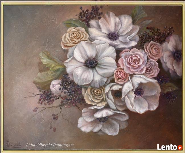 Anemony i Róże, obraz olejny do domu lub biura, L. Olbrycht