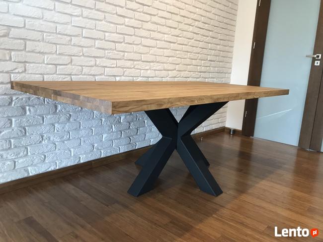 Stół z dębowym blatem w stylu loft industrialny z nogą X