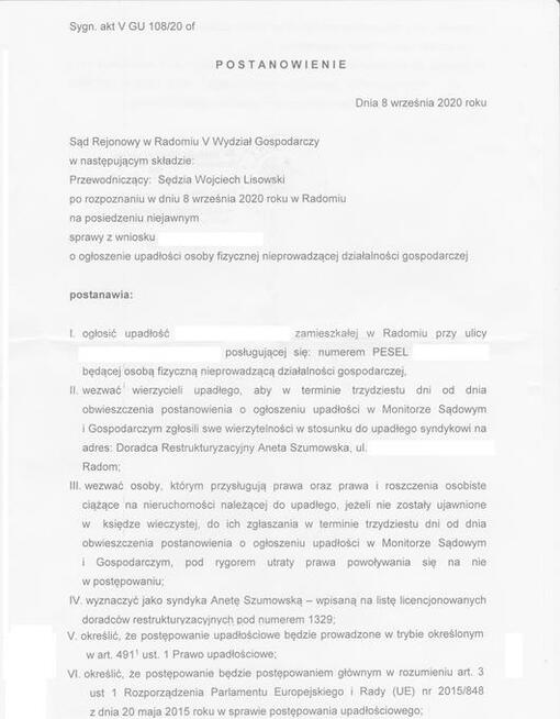 oddłużanie, pomoc prawna, likwidacja firm, upadłość