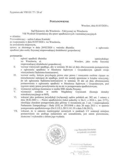 oddłużanie, pomoc prawna, likwidacja firm, upadłość