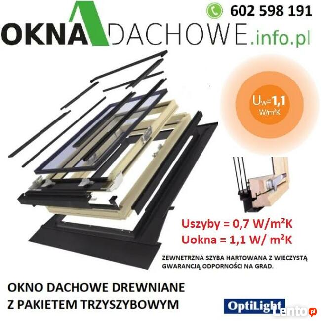 Okno dachowe OptiLight D Pro U4 3-szyby 66x118