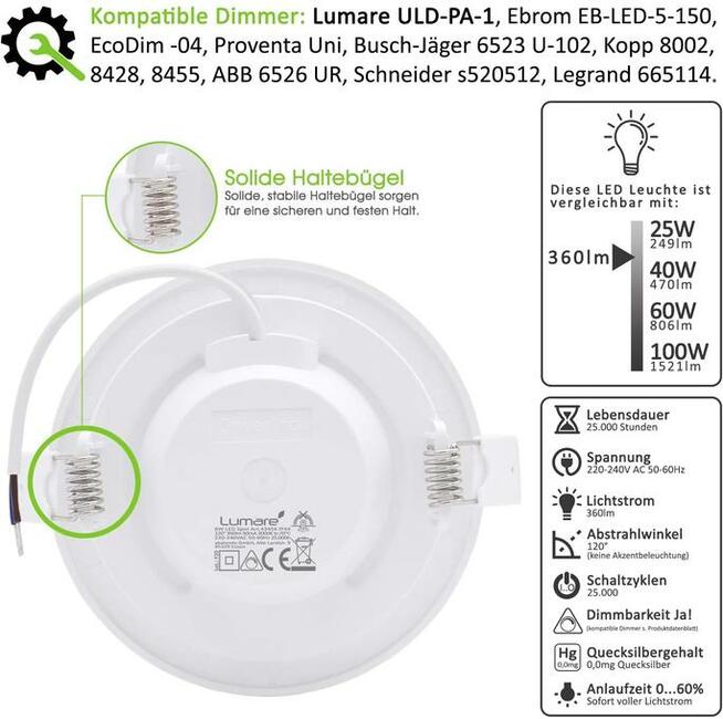 LUMARE LED 6W 450LM 2700K DO ZABUDOWY Spot 115mm
