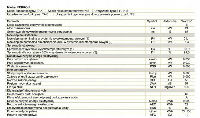 Piec gazowy dwufunkcyjny Ferroli F24 5-25kW
