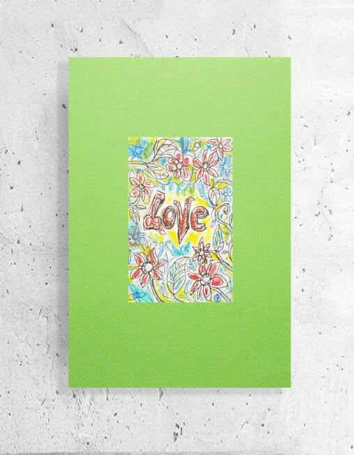 zielony rysunek na ścianę, love obrazek A4