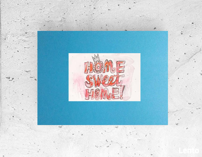 plakat home sweet home, turkusowy obrazek a4