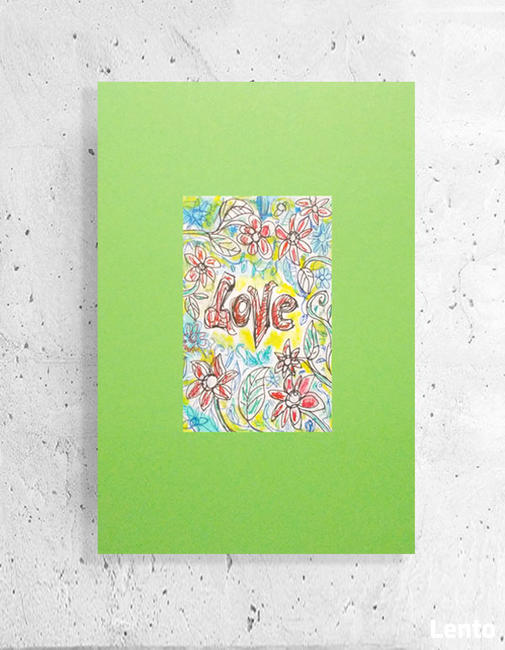 zielony rysunek na ścianę, love obrazek A4