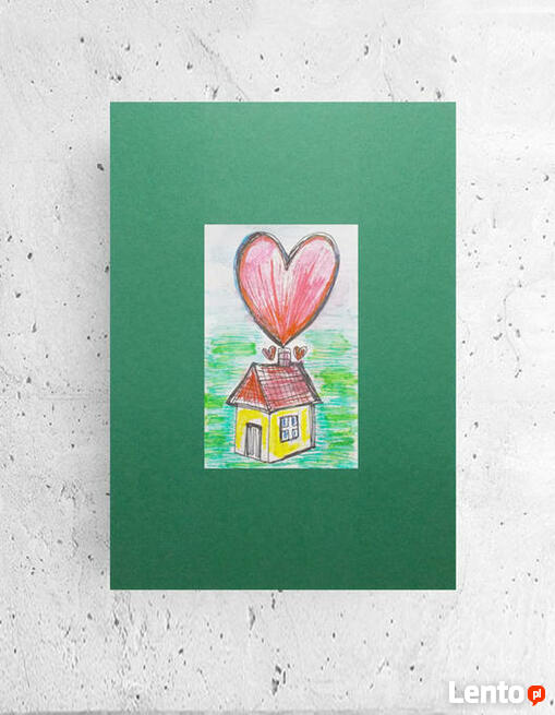 bajkowy plakat z domkiem, domek grafika na scianę