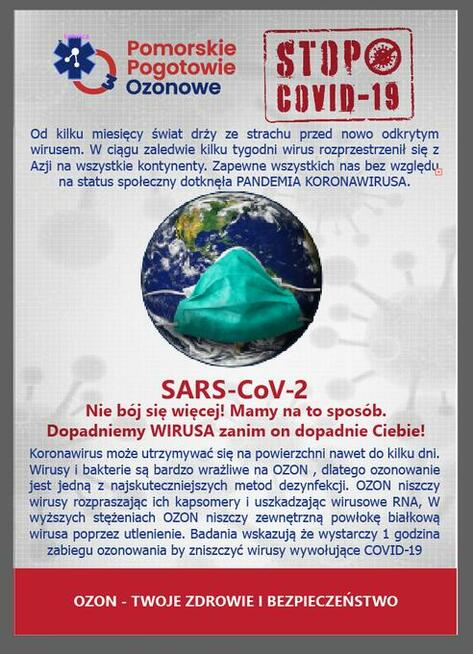Pomorskie Pogotowie Ozonowe usuwa wirusy, bakterie, grzyby