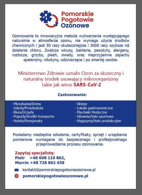 Pomorskie Pogotowie Ozonowe usuwa wirusy, bakterie, grzyby