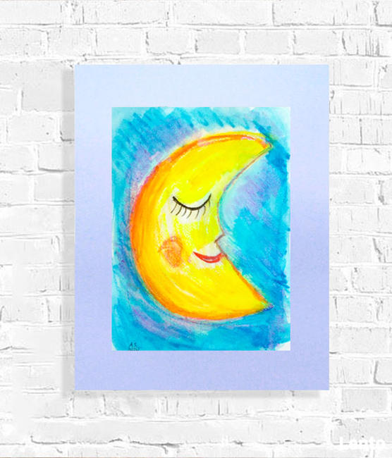 księżyc obraz pokój dziecięcy, księżyc akwarela kolorowa