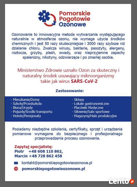 Pomorskie Pogotowie Ozonowe - dezynfekcja, dezodoryzacja