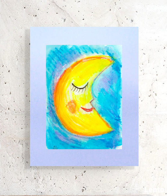 księżyc obraz pokój dziecięcy, księżyc akwarela kolorowa