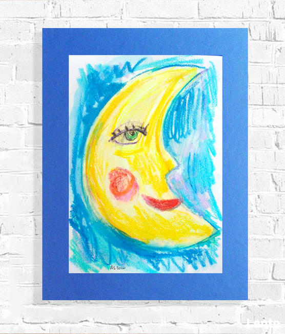 rysunek z księżycem, księżyc obraz malowany ręcznie a3