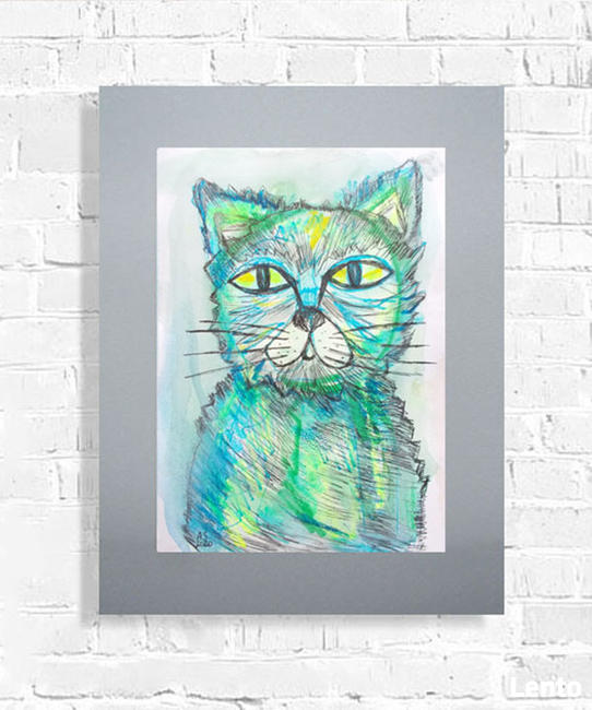 nowoczesna grafika z kotem, kot obraz do pokoju