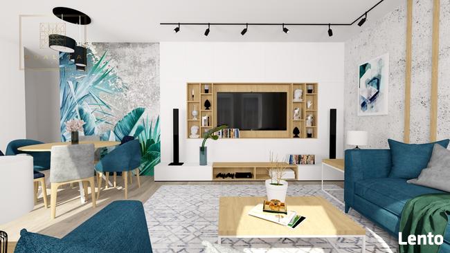 Projekt wnętrza salonu z aneksem i jadalnią 30m2