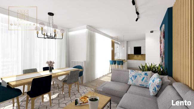 Projekt wnętrza salonu z aneksem i jadalnią 30m2