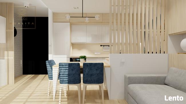 Projekt wnętrza salonu z aneksem i jadalnią 30m2