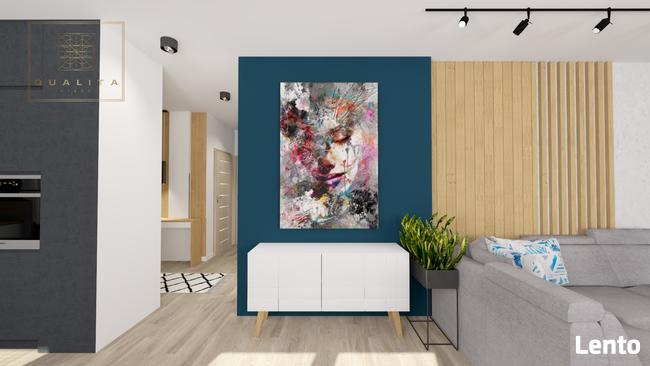 Projekt wnętrza salonu z aneksem i jadalnią 30m2