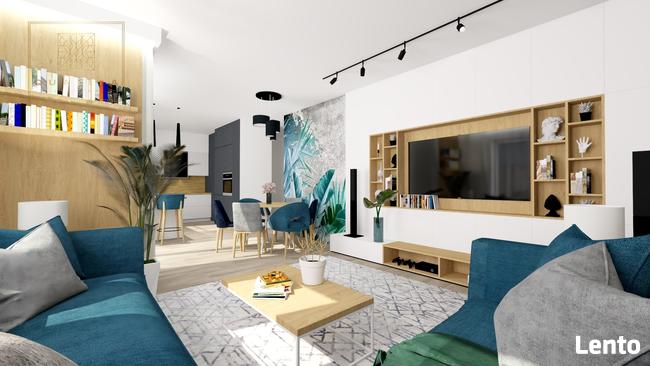 Projekt wnętrza salonu z aneksem i jadalnią 30m2