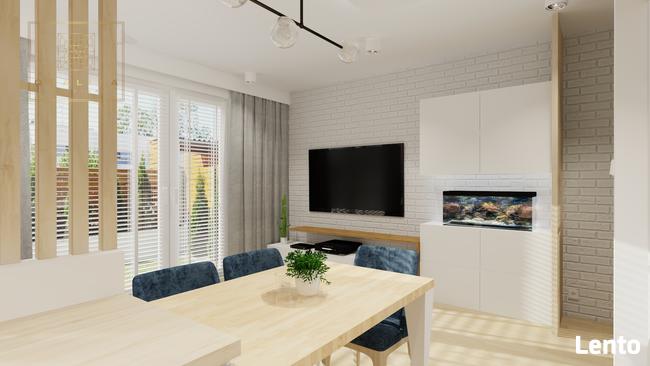 Projekt wnętrza salonu z aneksem i jadalnią 30m2