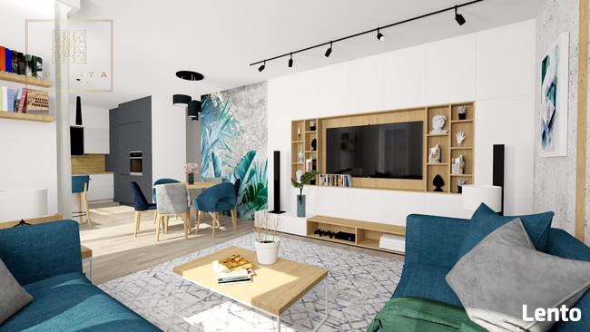 Projekt wnętrza salonu z aneksem i jadalnią 30m2