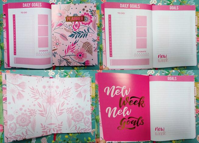 Różowy kwiatowy planer organizer wieczny terminarz