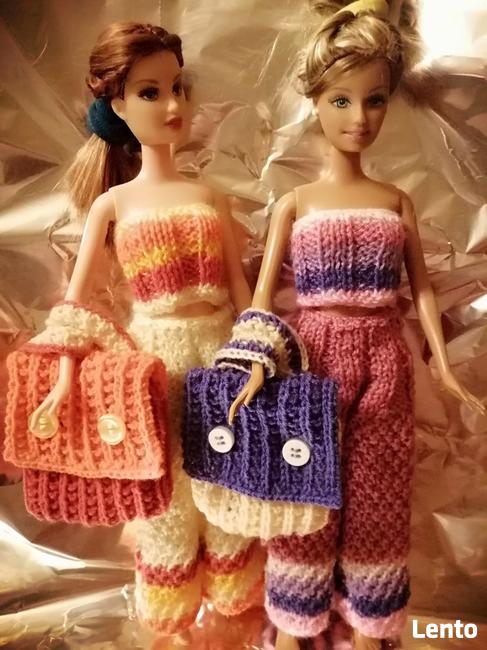 Ubranko dla lalki Barbie spodnie top i plecak z włóczki
