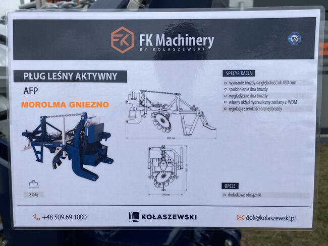 Pług leśny aktywny do lasu KOŁASZEWSKI z hydromotorem pogłęb