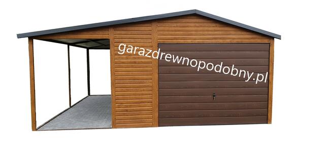 Garaż blaszany drewnopodobny 4x6 + 1m wiaty