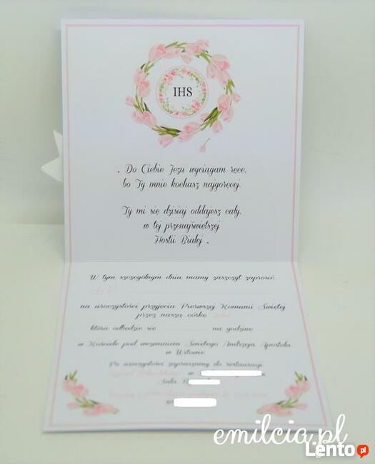 Zaproszenie z okazji I Komunii Św. wykonane na zamówienie
