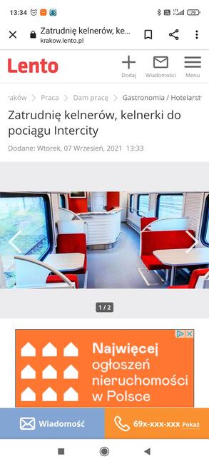 Zatrudnię kelnerów, kelnerki do Pociągu Intercity