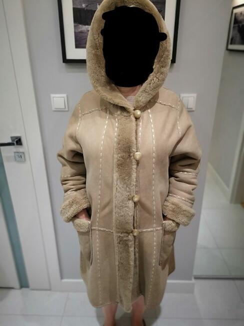 ALLEGRIA kożuch damski naturalny kaptur jasny futro r. 36-38