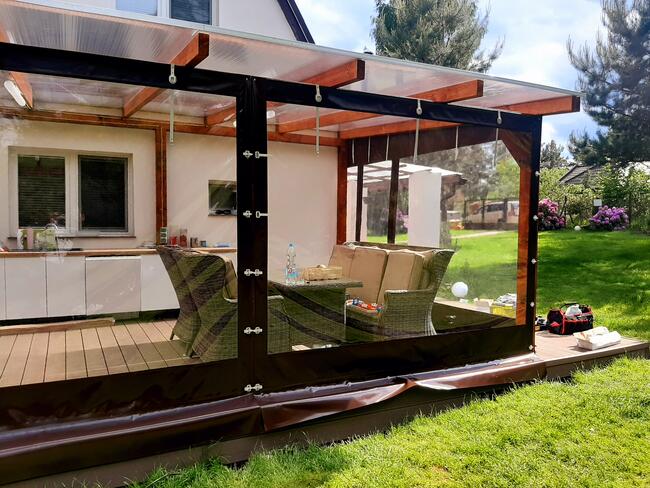 Przezroczysta ściana, zabudowa tarasu, plandeka na wymiar.