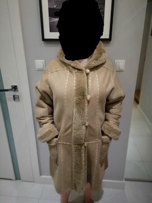 ALLEGRIA kożuch damski naturalny kaptur jasny futro r. 36-38