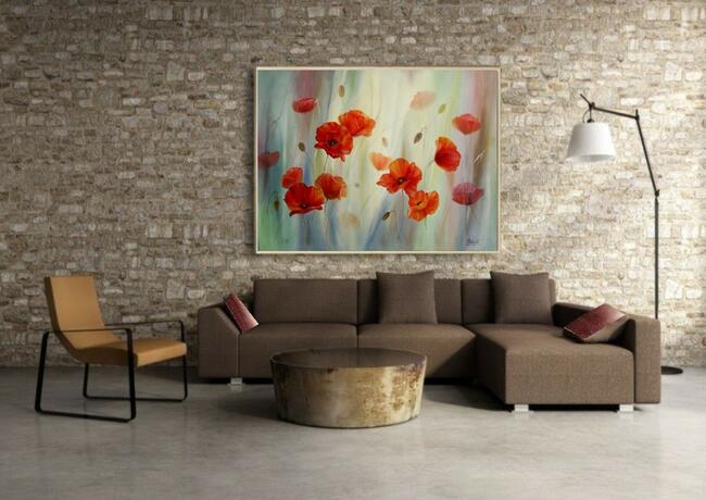 Czerwone Maki, obraz olejny ręcznie malowany, L. Olbrycht
