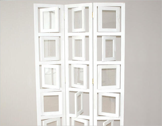 Parawan drewniany 3-skrzydłowy biały, ramki na zdjęcia