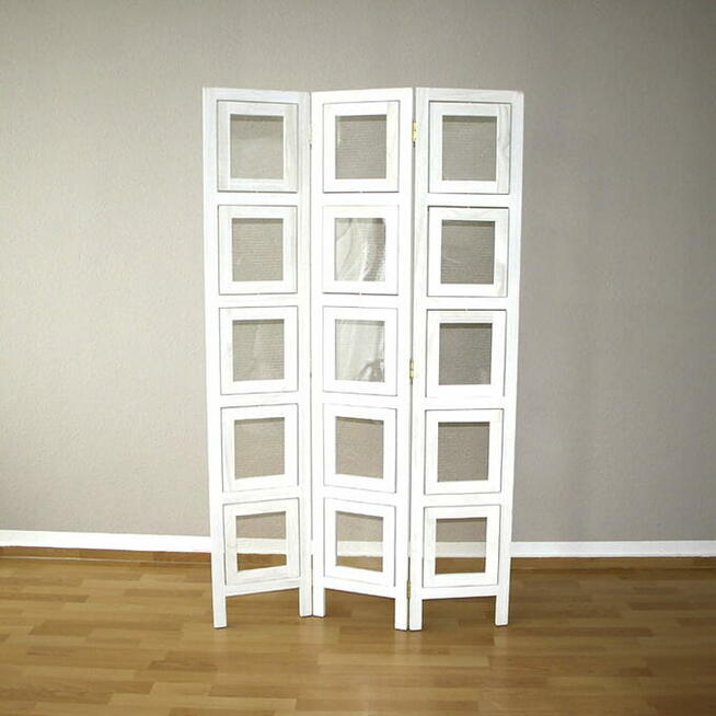 Parawan drewniany 3-skrzydłowy biały, ramki na zdjęcia